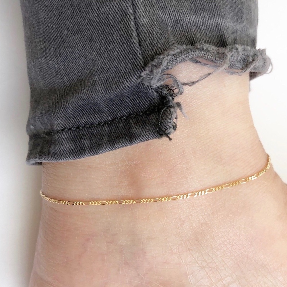 14K Solid Gold Figaro Anklet Bracelet Anklet